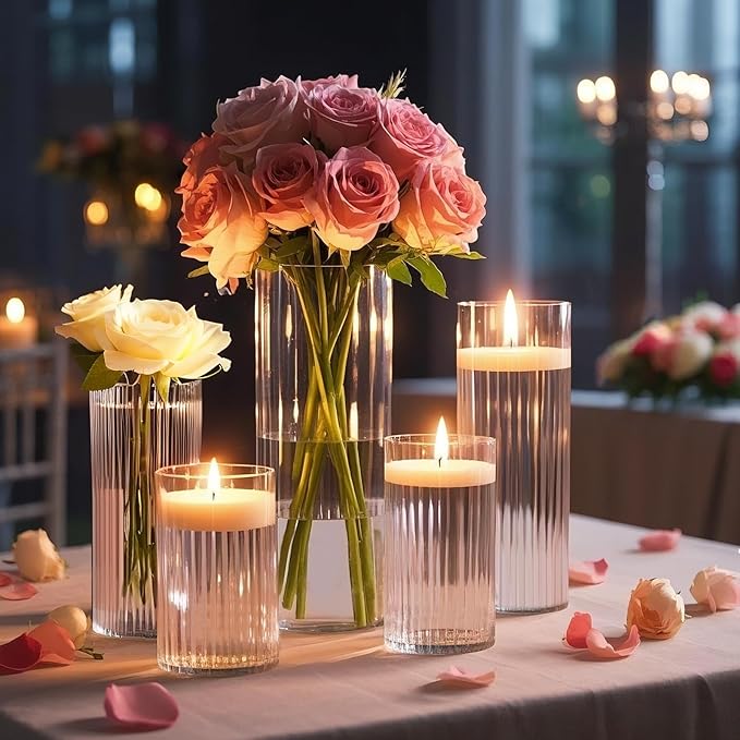 16 Pack Ribbed Glass Cylinder Vases 5.5, 6 Inch Tall Clear Flower Vase - Image 5