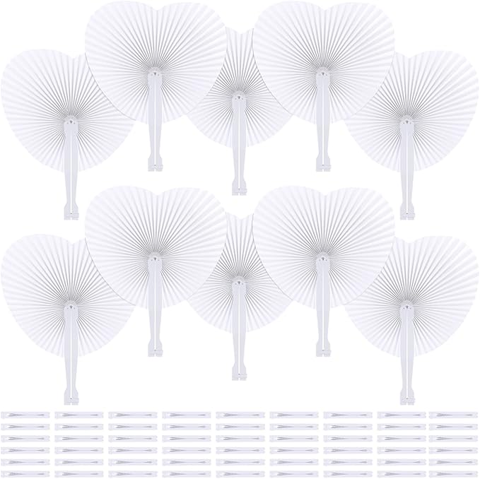 Aodaer 72 Pack Heart Shaped Folding Fans White Paper Fans Handheld Fans by Aodaer