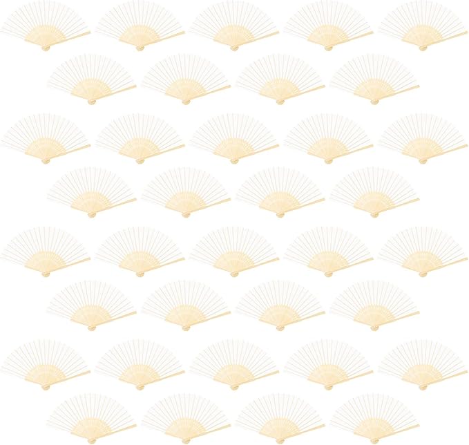 URATOT 36 Pieces White Folding Fans Silk Bamboo Folding Fans Handheld Fans by URATOT