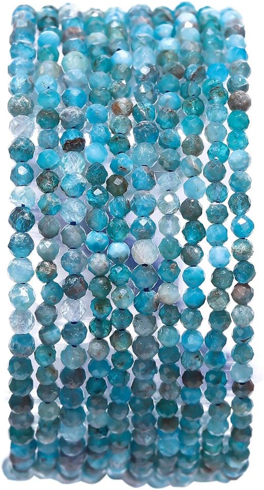 Faceted Natural Apatite Stone Round Loose Semi Gemstone Beads by Beadia