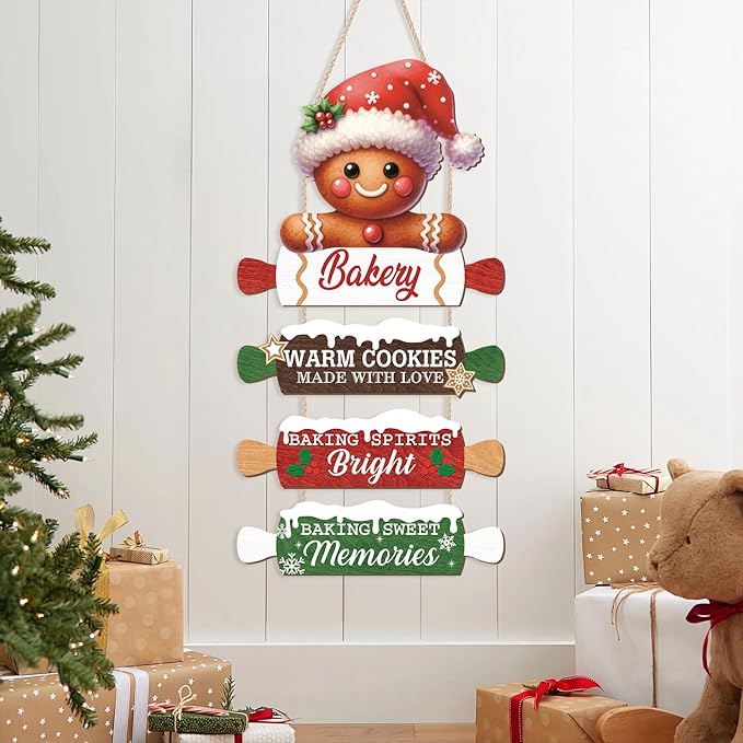 CHDITB Wooden Gingerbread Bakery Christmas Door Hanger, Rustic Christmas Wall - Image 5