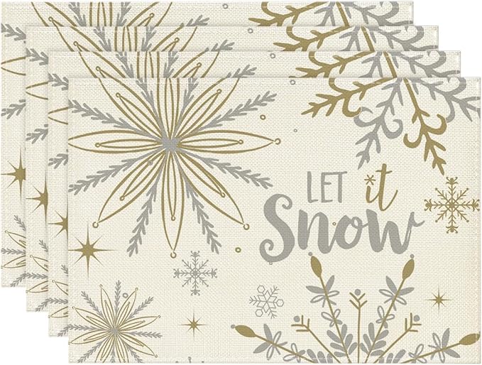 Artoid Mode Beige Snowflake Let It Snow Winter Placemats Set of 4, 12x18 Inch by ArtoidMode