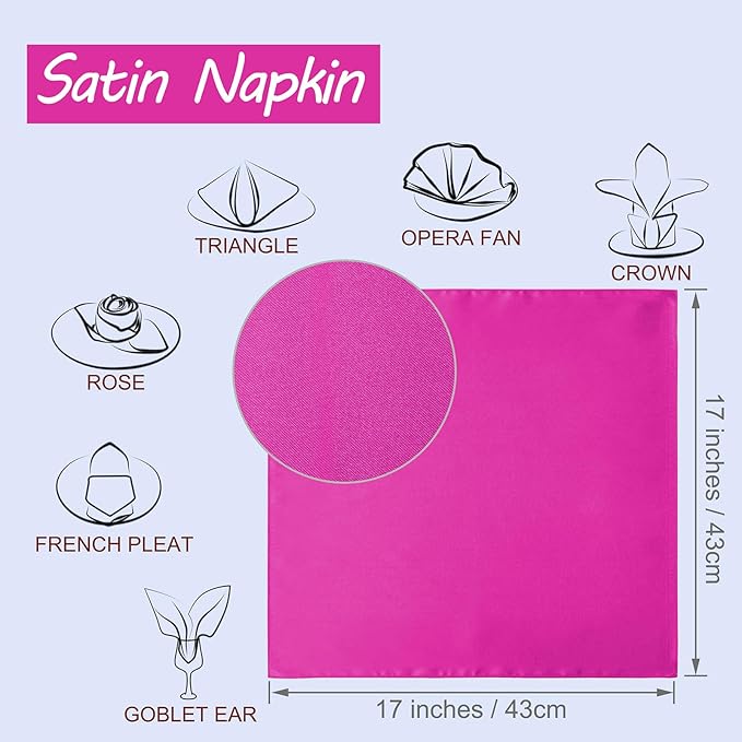 Horbaunal 30 Pack Hot Pink Satin Napkins 17 x 17 Inch, Square Soft Table Dinner - Image 2