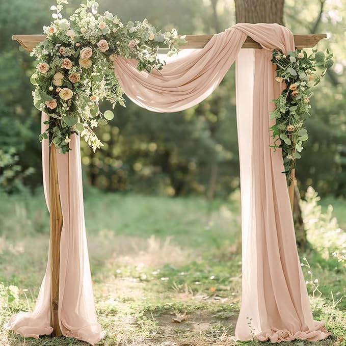 Nude Fall Elegant Arch Draping Fabric 2 Panels Outdoor 29" × 20Ft Sheer Chiffon - Image 5