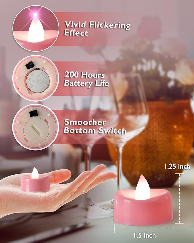 Raycare Pink LED Tea Lights Battery Operated, 200+Hour Flickering Votive Candles - Image 2