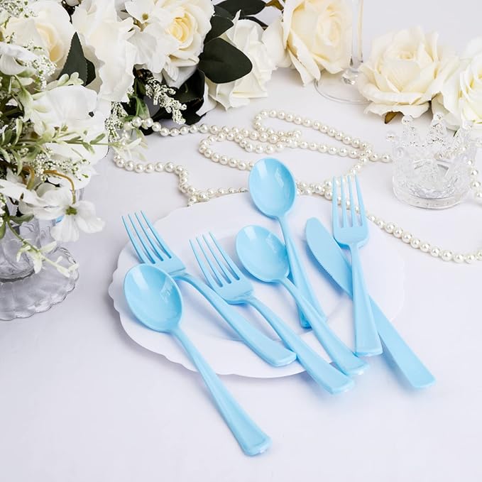 WDF 160 Piece Blue Plastic Silverware - Image 8