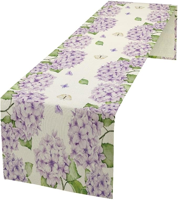 Watercolor Hydrangea Flower Table Runner, Spring Summer Seasonal Plants by SHElifestyle