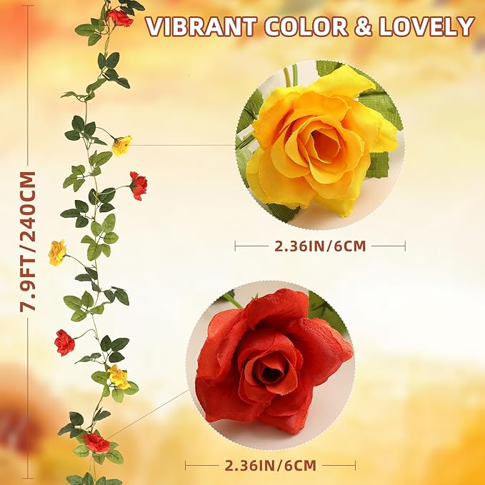 Floweroyal 6 Pack Artificial Flower Garlands 15.8FT Fake Rose Vines Silk - Image 2