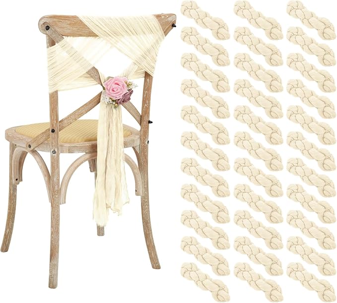 50 PCS Cheesecloth Chair Sashes Bows Wedding Aisle Decorations Chair Ribbon by Lumaycens