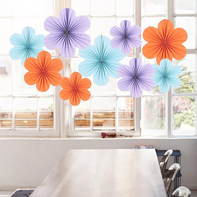 SUNBEAUTY 9 PCS Flower Party Decorations Paper Fans Classroom Decoration Paper - Image 6