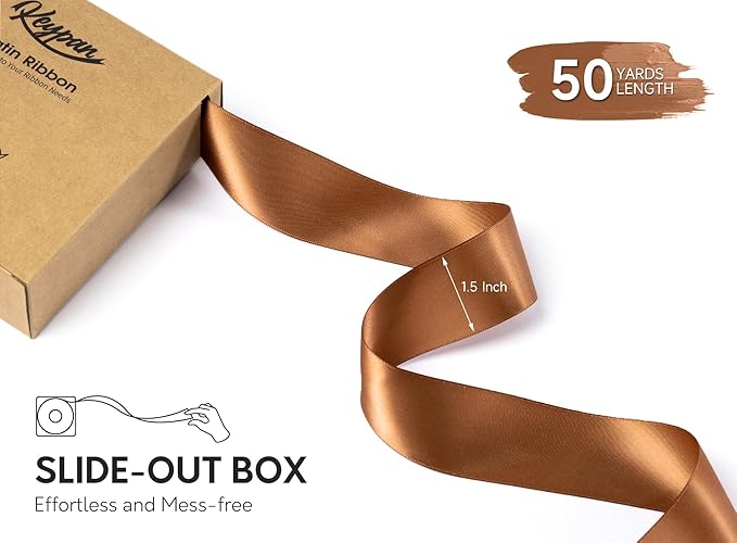 Brown Satin Ribbon 1-1/2 Inch 50 Yards Double-Faced Polyester Ribbons - Image 2