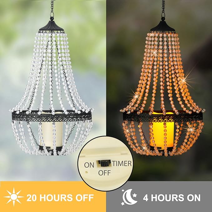 Hanging Candle Lantern, 27” Battery Operated Modern Clear Acrylic Crystal - Image 5