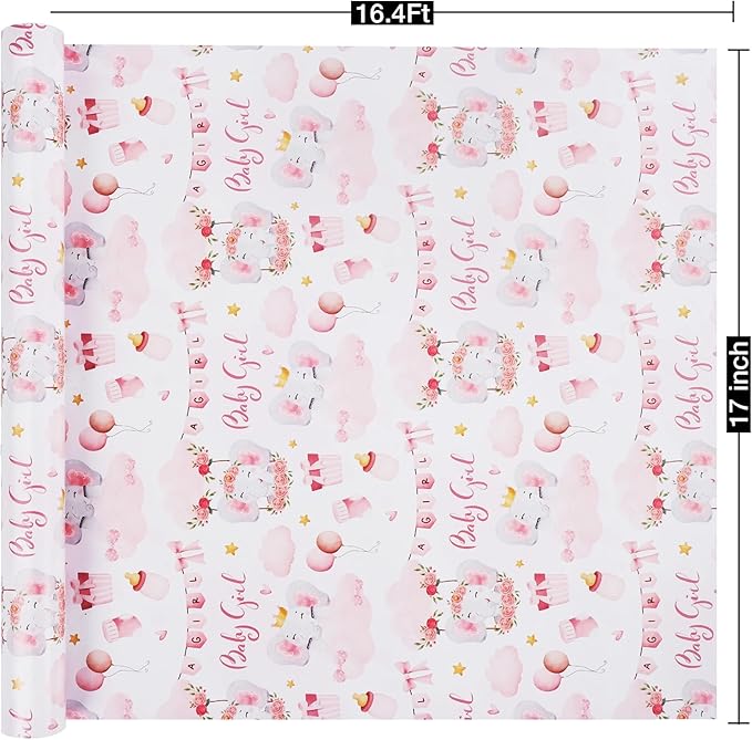 Aimyoo Pink Baby Shower Wrapping Paper Roll - Image 3