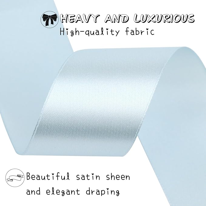 Sky Blue Solid Satin Ribbon 1-1/2 Inch 50 Yards Solid Polyester Fabric Ribbon - Image 3