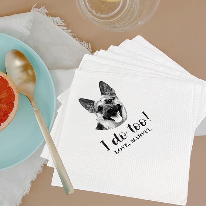 Luxury Personalized Dog Wedding Napkins, Personalized Photo Napkins - Image 3