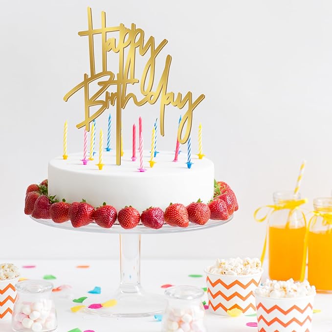 1PCS Gold Birthday Cake Topper, 5.3 x 7.2 Inches Acrylic Happy Birthday Cake - Image 5
