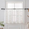 VISIONTEX White Sheer Voile Curtains, Decorative Leaves Embroidery Faux Linen by VISIONTEX