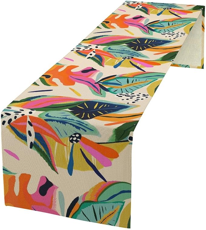 Colorful Flower Table Runner, Abstract Flower Blossom Botanical Pattern Print by Kurtect