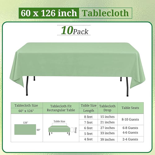 10 Pack Sage Green Rectangular Tablecloths, 60 x 126 Inch, Wrinkle & Stain - Image 2