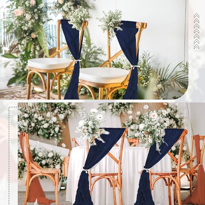 50 PCS Cheesecloth Chair Sashes Bows Wedding Aisle Decorations Chair Ribbon - Image 7