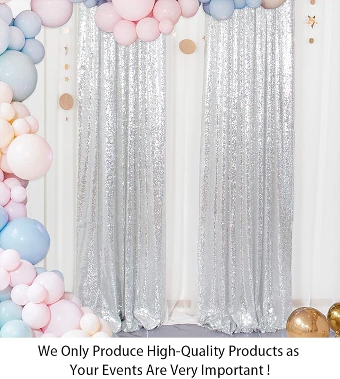 ShinyBeauty Sparkle Backdrop Curtain Silver 2 Panels Set Sequin Photo Backdrop - Image 2