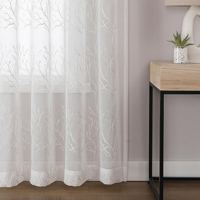 VISIONTEX Sheer Curtains 95 inch Length 2 Panels Set, Decorative Beige Coral - Image 6