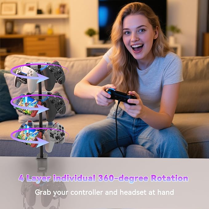 Rotatable 4 Tier Desk Clamp Controller Headset Stand, Universal Under Desk - Image 5