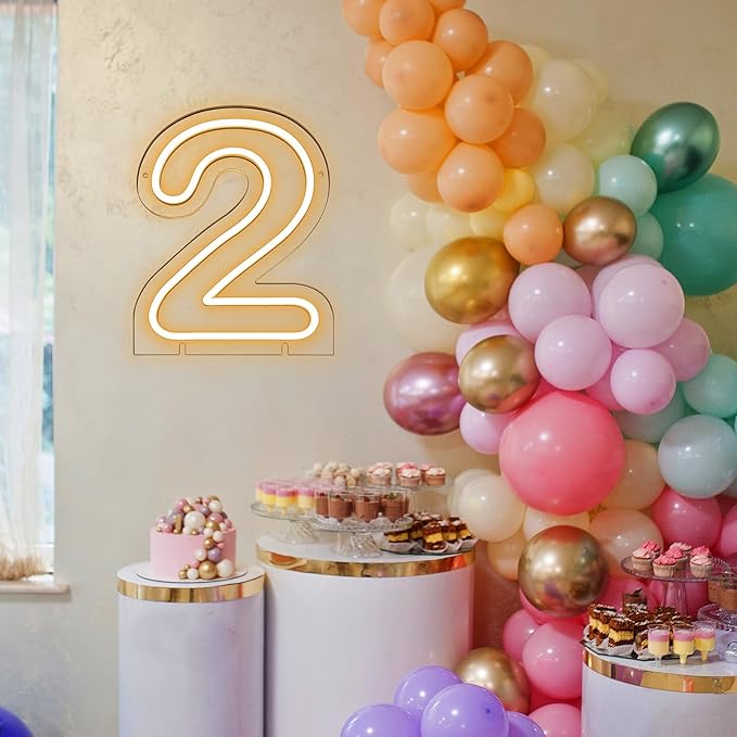 Number 2 LED Neon Sign Backdrop Birthday Party Decoration, 11.3" Height Warm - Image 5