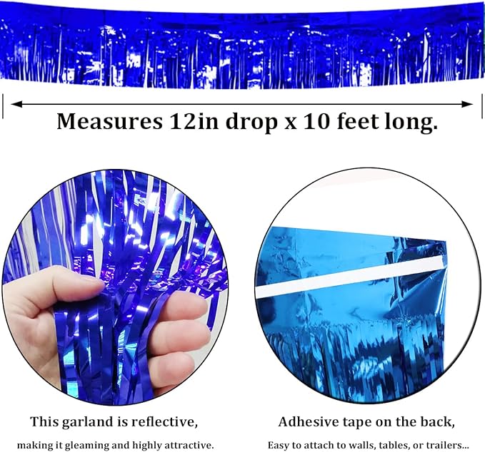 4 Pack Royal Blue Total 40 Feet Foil Fringe Garland Metallic Tinsel Banner Wall - Image 2
