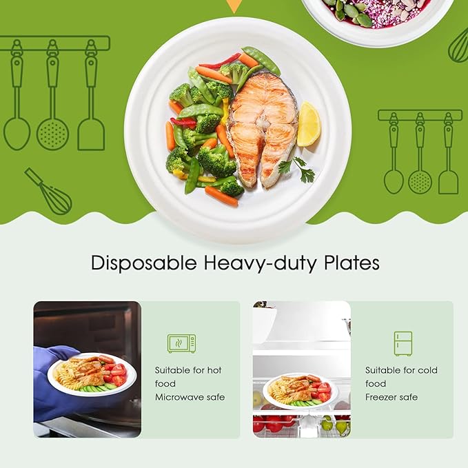 ECOLipak 9 inch 150 Pack Compostable Paper Plates, Heavy Duty Disposable - Image 6