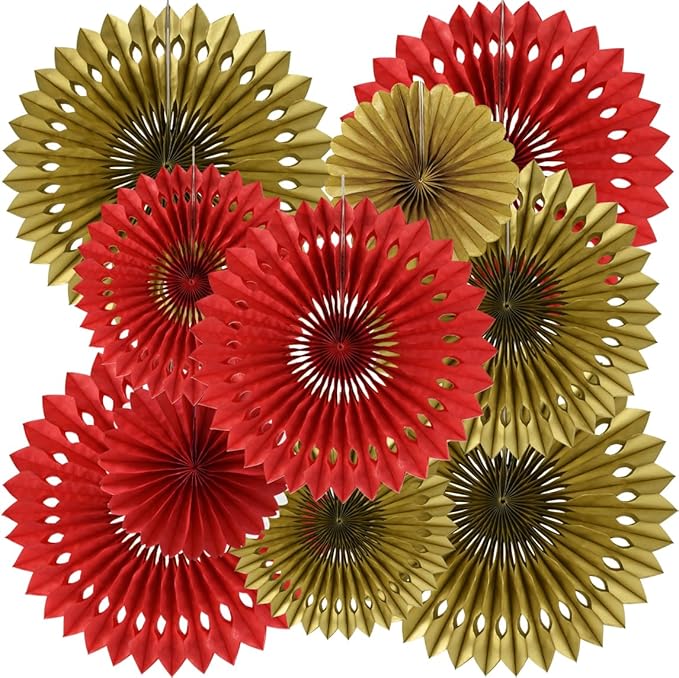 BEISHIDA Red Gold Hanging Honeycomb Round Paper Fans Decoration Wedding Theme by Beishida