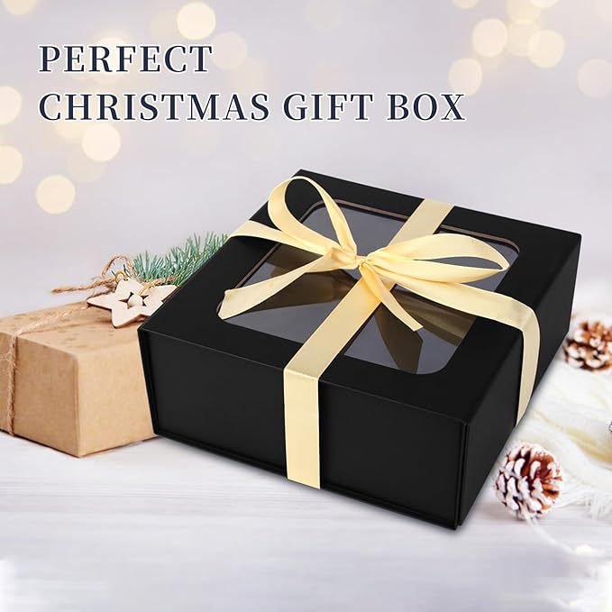 Black Gift Boxes with Window, 7.5"x7.5"x3.1" Bridesmaid Boxe - Image 5