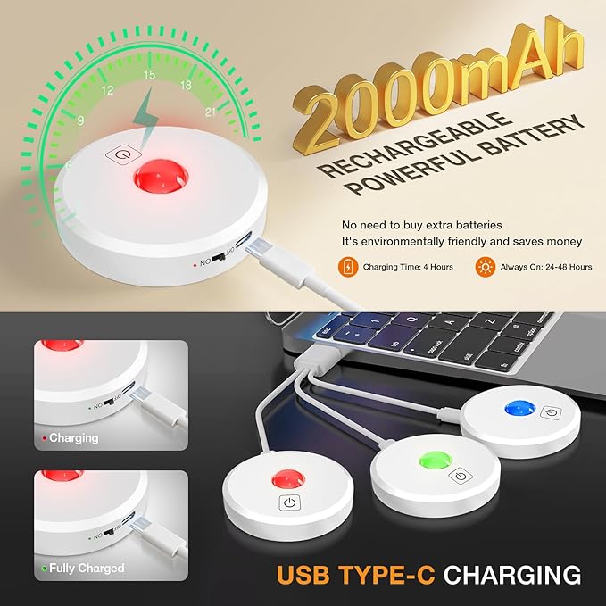 RGB Puck Lights with Remote Control, 2000mAh Rechargeable Stick on Led Lights - Image 3