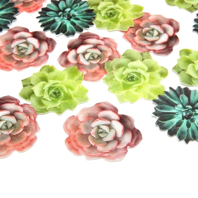 24pcs Edible Cupcake toppers Succulents Hawaiian Party Cake Summer Decoration - Image 4