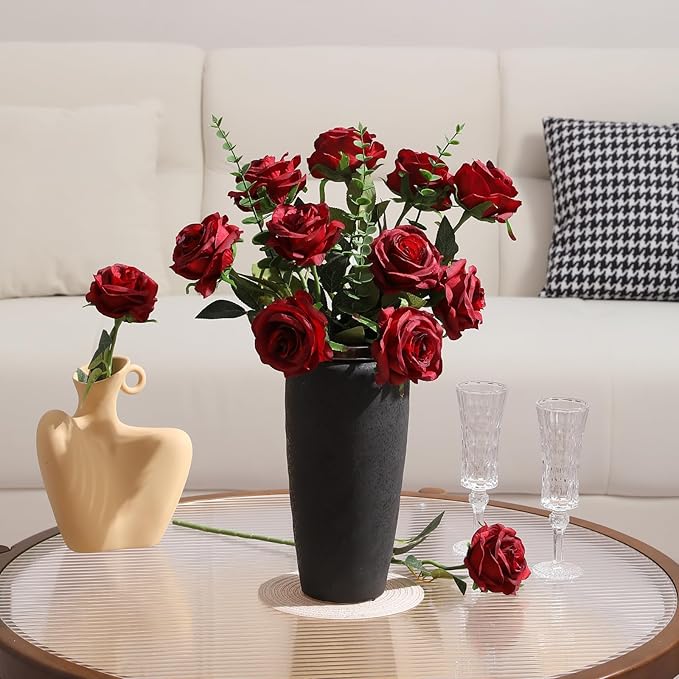 Tifuly 12pcs Red Roses Artificial Flowers, Realistic Long Stem Fake Silk Roses - Image 6