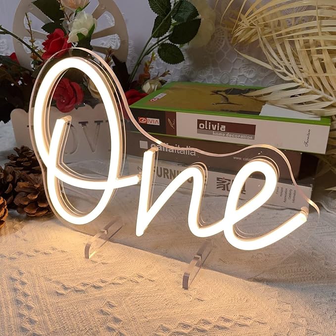 One Year Old Birthday Table Number Neon Sign Desk Lamp Night Light Wedding - Image 6