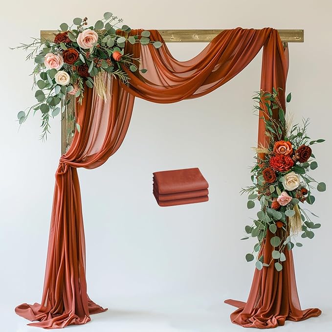 Wedding Arch Draping Fabric 3 Panels 28.7" x 20FT Terracotta Sheer Chiffon by Xiomot