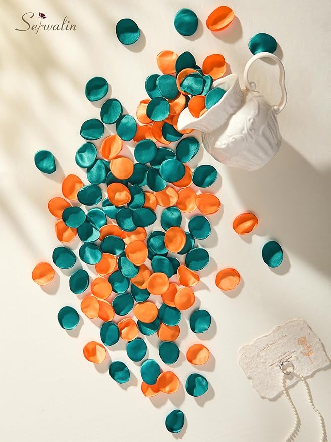 Serwalin 300Pcs Silk Rose Petals Fake Flower Petals Green Orange Artificial - Image 3