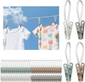60 Pack Clothes Pins with Plastic Rope, Windproof Plastic Clothespins by Unknown