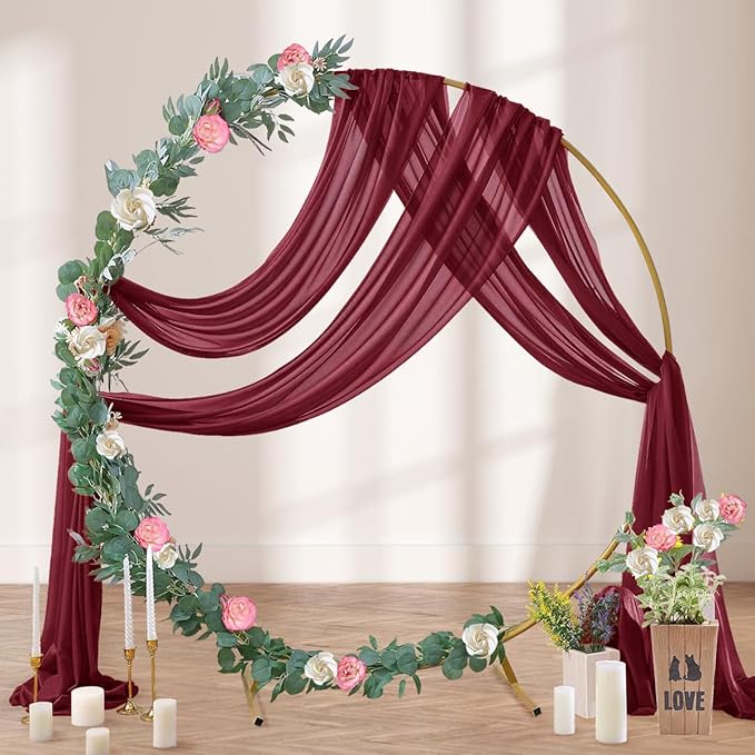 Burgundy Wedding Arch Draping Fabric 29" x 20 FT Red Drapes - Image 3