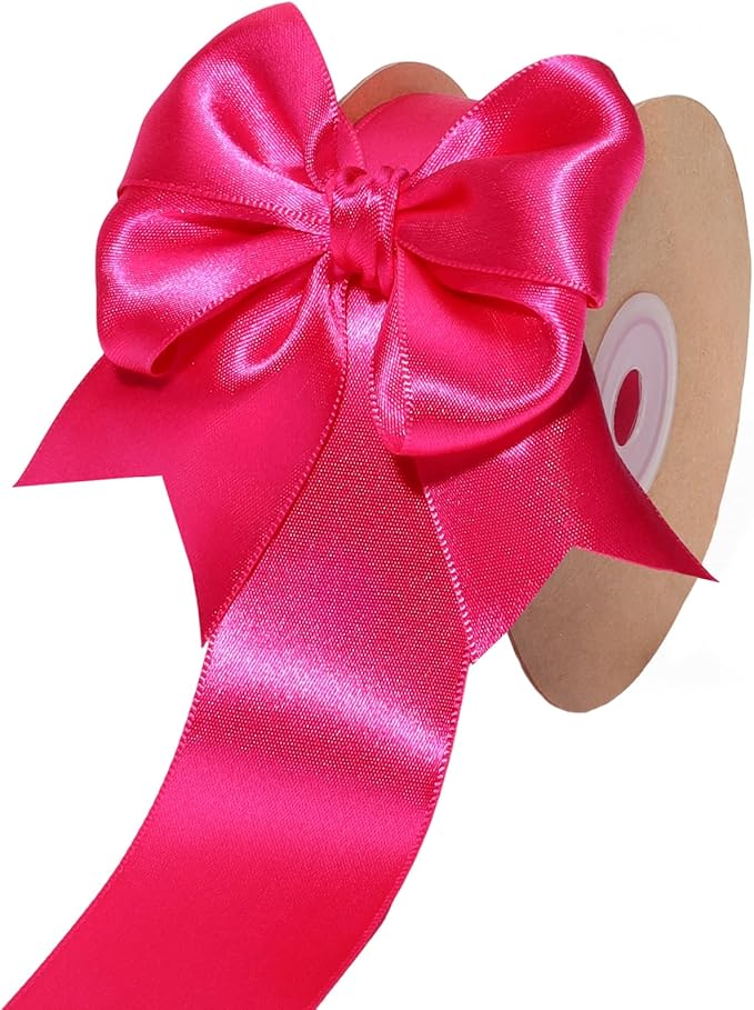 LaRibbons Hot Pink Satin Ribbon 1 1/2 Inch 25 Yards Luxury Double Faced Hot by LaRibbons