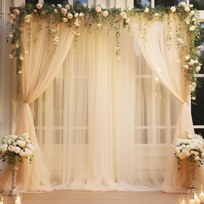 20x10 Champagne Tulle Backdrop Curtains by WishCare