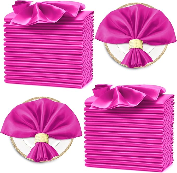 Horbaunal 30 Pack Hot Pink Satin Napkins 20 x 20 Inch, Square Soft Table Dinner by Horbaunal