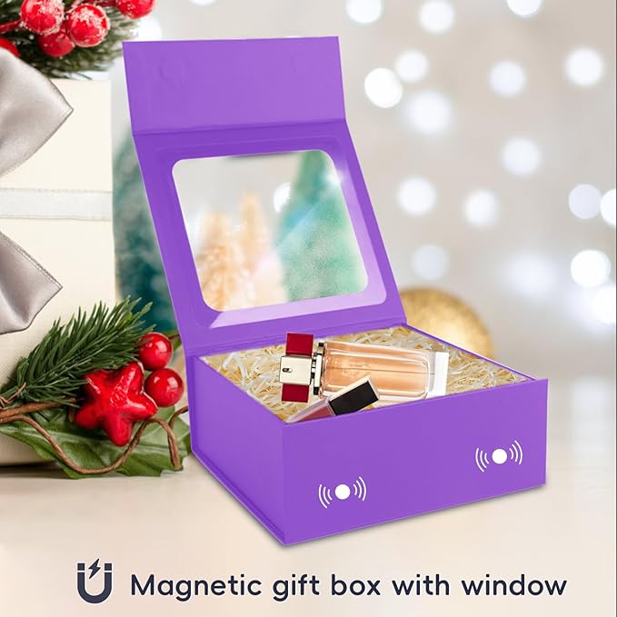 Purple Gift Boxes with Window, 7.5"x7.5"x3.1" Bridesmaid Boxe - Image 7