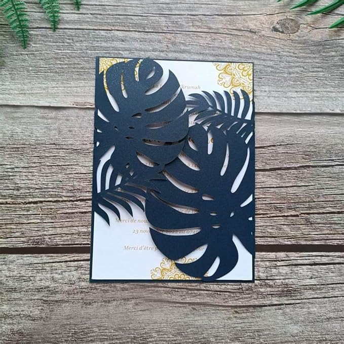 Navy Blue Laser Invitation Card, Palme Invitation Jacket - Image 3