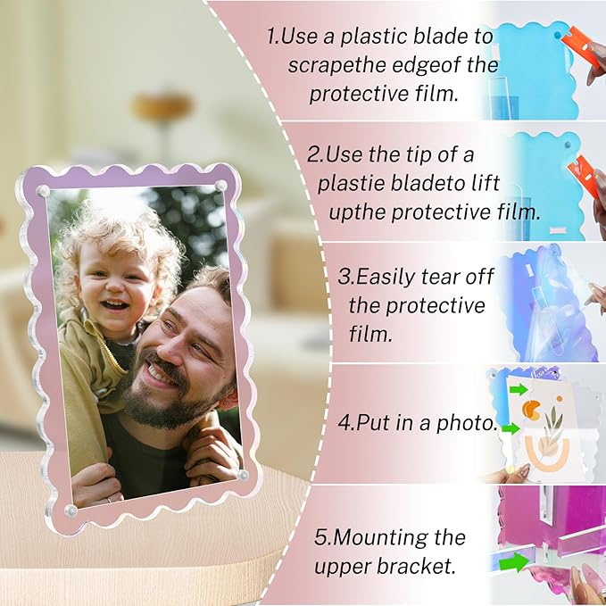 Acrylic Picture Frames 3 Pack 5x7 inch Scalloped Iridescent - Image 8