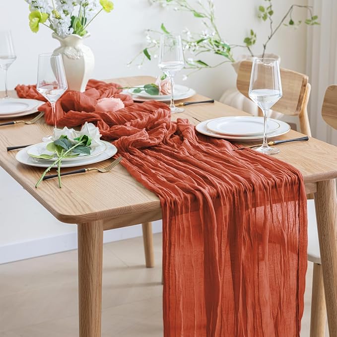 Asee'm 4pcs Cheesecloth Table Runner 120 Inches Long Terracotta Boho Gauze - Image 6