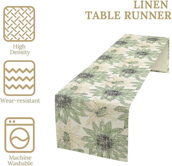 Chrysanthemum Vintage Floral Table Runner, Elegant Yellow Sunflower Spring - Image 6