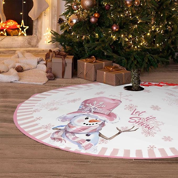 Let It Snow Snowman Christmas Tree Skirt 48 Inches, Winter Xmas Tree Mat - Image 2