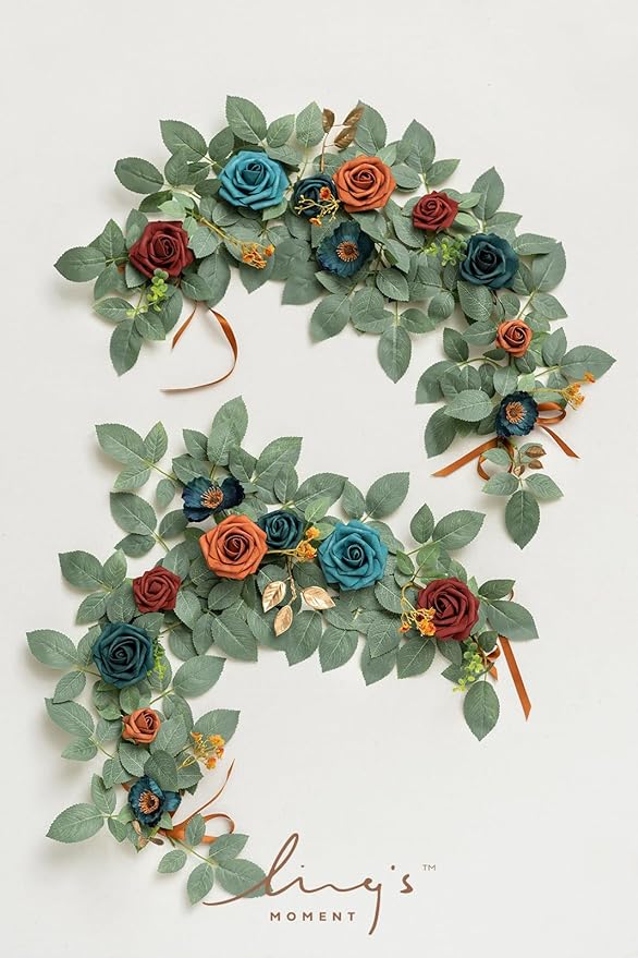 Ling's moment 2Pack 2ft Artificial Flowers Garland Teal Blue & Terracotta - Image 4
